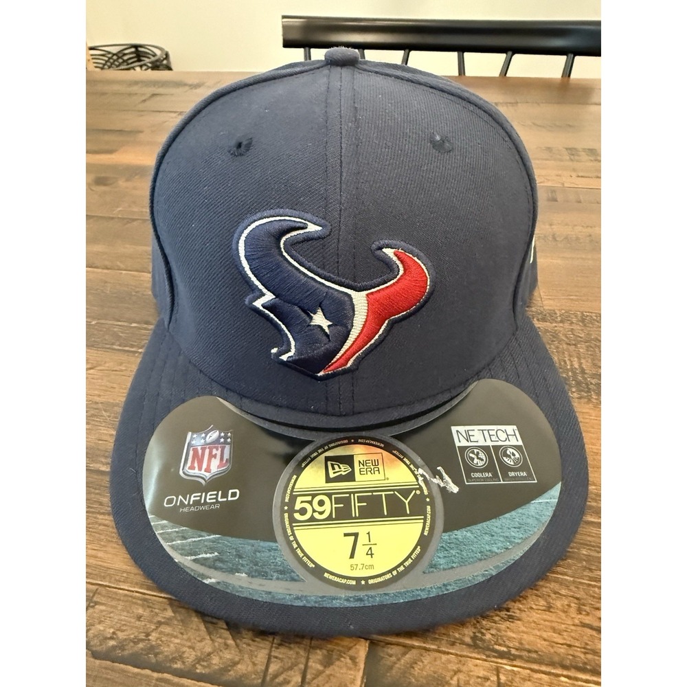 New Era Houston Texans Hat Mens 7 1/4 Navy Blue 59FIFTY NFL On Field Fitted Cap